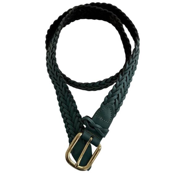 Vintage Argentina Capezio M/L Green Braided /Woven Leather Belt Gold Tone Buckle - Picture 2 of 9